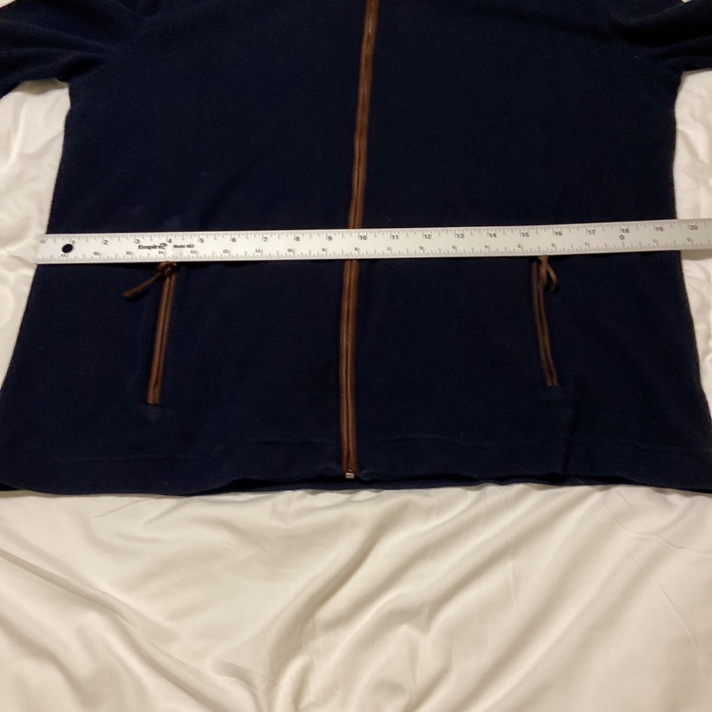Ralph Lauren Navy Full Zip Up Mock Sweater, Navy/Brown Faux Trim Size M, EUC - Picture 8 of 13